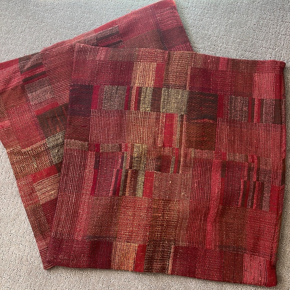 Set of 2 Crate & Barrel 23x23 Pillow Shams - woven patchwork pattern